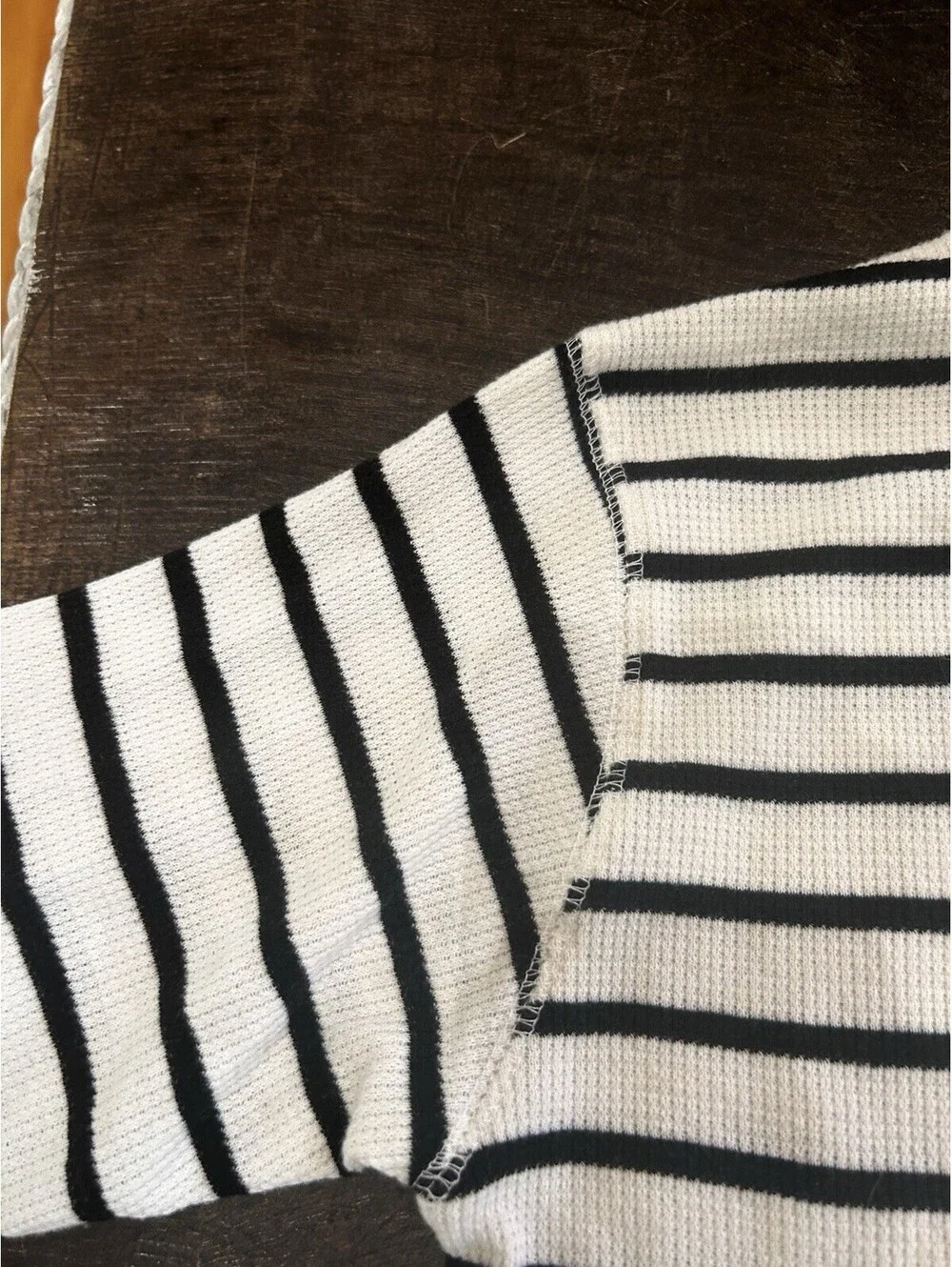 POLO Ralph Lauren Big Boy’s Sz M 10/12 Striped Waffle Knit Tee Shirt Black Cream